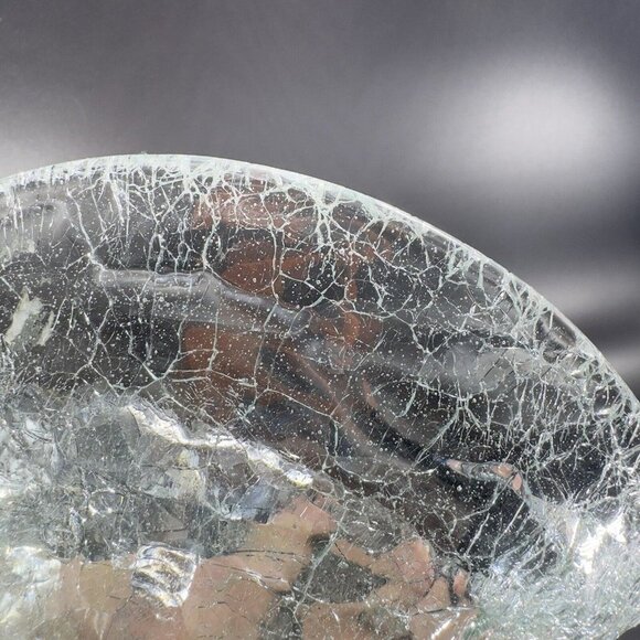 Hand Blown Clear Crackled Glass Folded Dish Bowl Hand Made Glass Decor Vintage - Picture 13 of 16